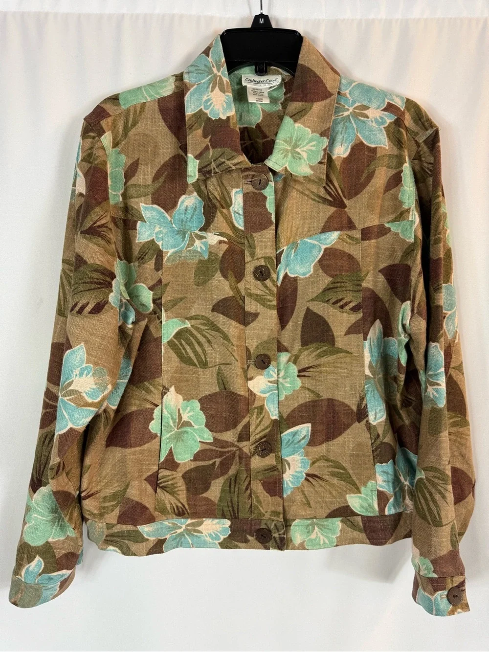 Coldwater Creek Linen Rayon Light Weight Summer Jacket Browns Turquoise Size:PL